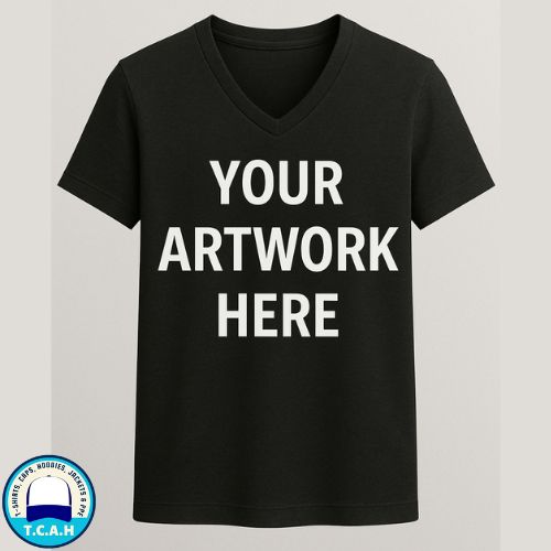V-neck t-shirt with custom printed artwork